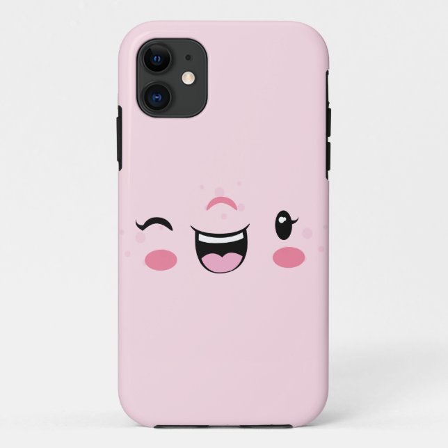 Pink Winking Kawaii Face Case (Rückseite)