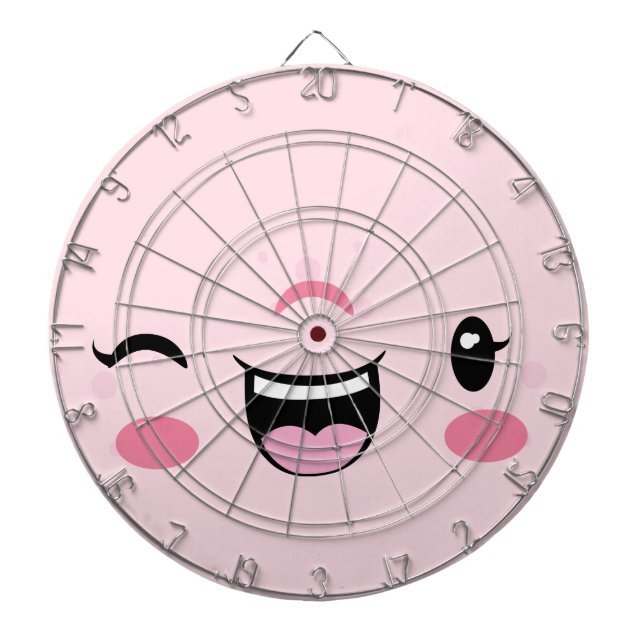 Pink Winking Kawaii Face Dart Board Dartscheibe (vorne)