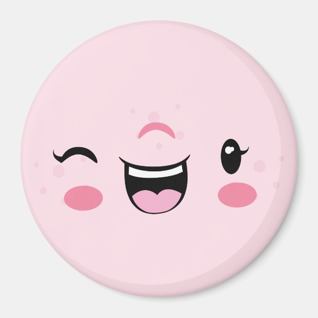 Pink Winking Kawaii Face Magnet (Vorne)