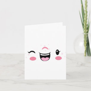 Pink Winking Kawaii Face Note Card Karte
