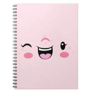 Pink Winking Kawaii Face Notebook Notizblock