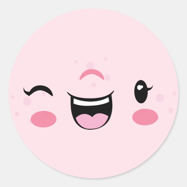 Pink Winking Kawaii Face Stickers (Vorderseite)