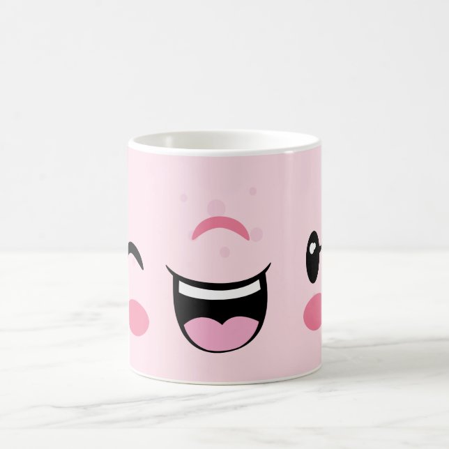Pink Winking Kawaii Face Tasse (Mittel)