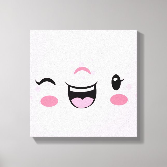 Pink Winking Kawaii Face Wrapped Canvas Leinwanddruck (Vorderseite)