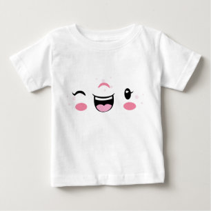 Pink Winking Kawaii Gesicht Kinder Kleidung Baby T-shirt