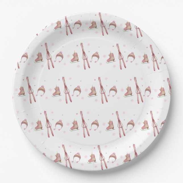 Pink Winter Après Bébé Ski Pattern Baby Shower  Pappteller (Vorderseite)
