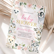 Pink Winter Arctic Animals Baby Dusche