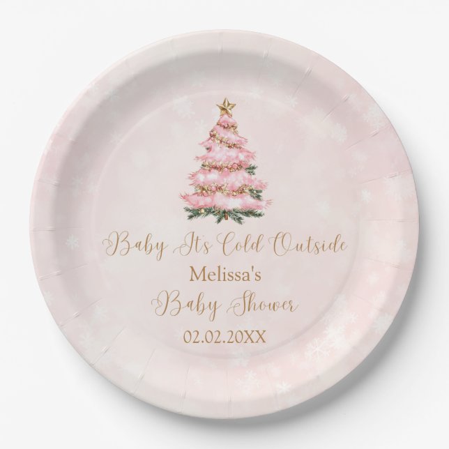 Pink Winter Baby its Cold Outside  Pappteller (Vorderseite)