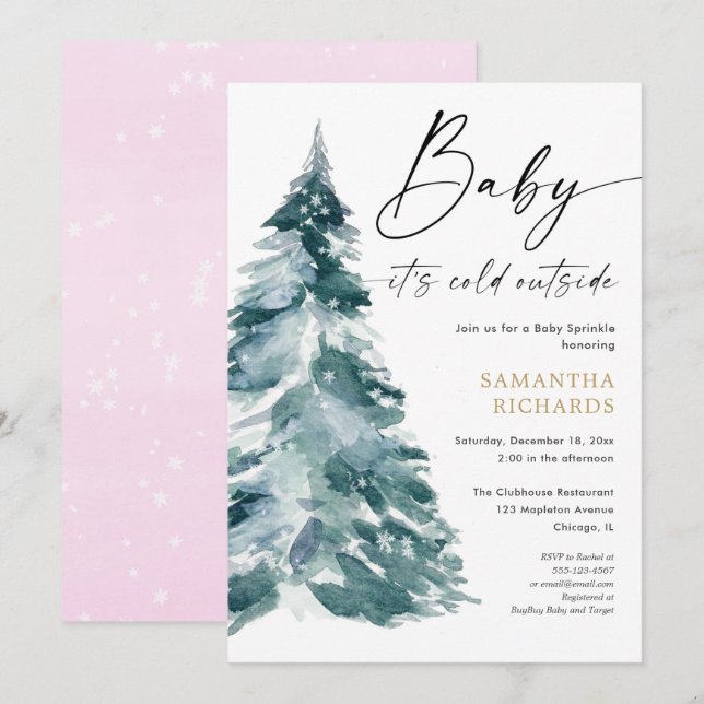 Pink Winter Baby Sprinkle es kalt draußen Dusche Einladung (Vorne/Hinten)