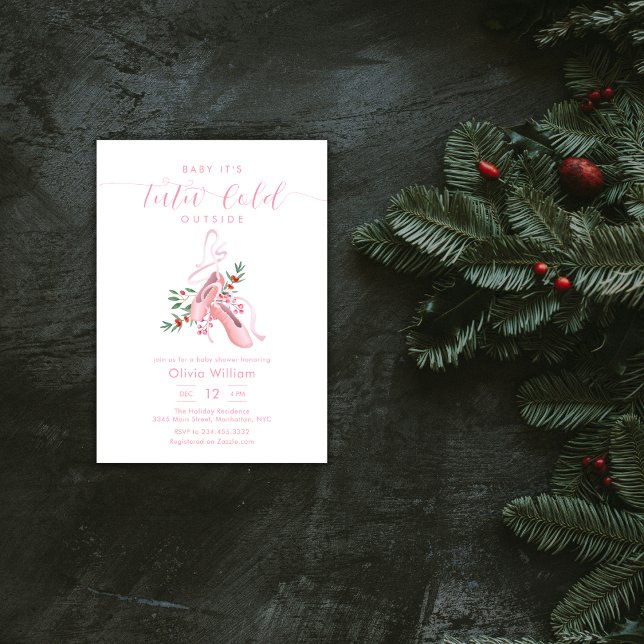 Pink Winter Ballerina Tutu Cold Baby Shower Einladung (Pink Winter Ballerina Tutu Cold Baby Shower Invitation)