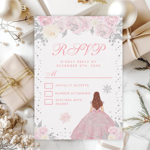 Pink Winter Brown Haar Princess 16 . Geburtstag RSVP Karte