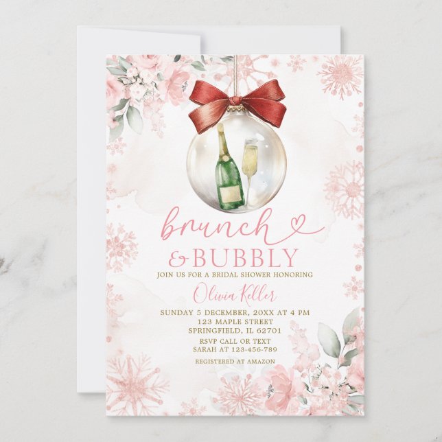 Pink Winter Brunch & Bubbly Bridal Shower  Einladung (Vorderseite)