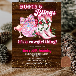 Pink Winter Christmas Boots and Blings Birthday Einladung