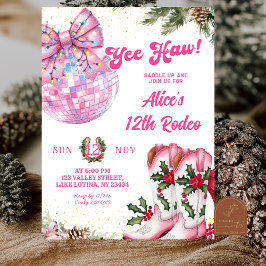 Pink Winter Christmas Cowgirl Birthday Rodeo Einladung