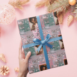 Pink Winter Christmas Family Photo Geschenkpapier