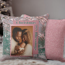 Pink Winter Christmas Family Photo Kissen