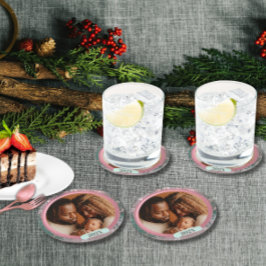 Pink Winter Christmas Family Photo Runder Pappuntersetzer