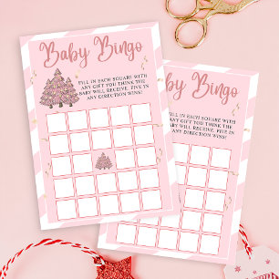 Pink Winter Christmas Tree Baby Dusche Bingo Spiel Einladung