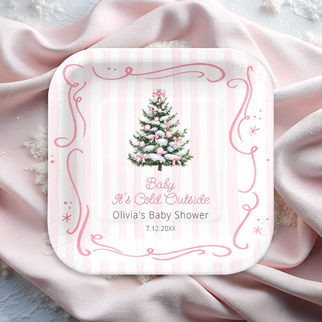 Pink Winter Christmas Tree Baby Shower Pappteller (Von Creator hochgeladen)