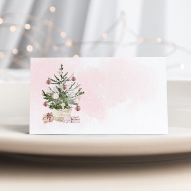 Pink Winter christmas tree Baby Shower place card (Von Creator hochgeladen)