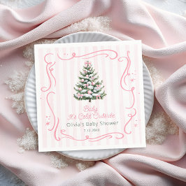 Pink Winter Christmas Tree Baby Shower Serviette