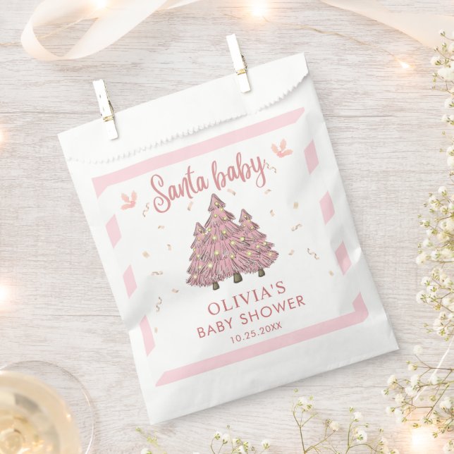 Pink Winter Christmas Tree Santa Baby Dusche Geschenktütchen (Ausgeschnitten)
