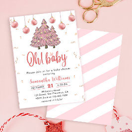 Pink Winter Christmas Trees Santa Baby Dusche Einladung
