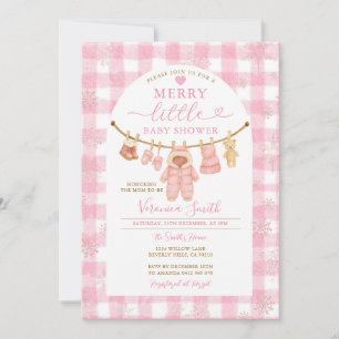 Pink Winter Clothesline Merry Little Baby Dusche Einladung