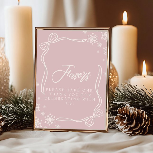 Pink Winter Coquette Gefallen Tischunterschrift Einladung (Pink Winter Coquette Favor Table Sign Invitation)