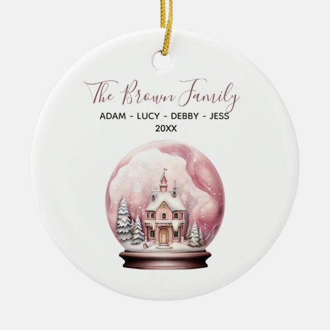 Pink Winter Crystal Ball Weihnachtsfamilie Keramik Ornament (Vorne)