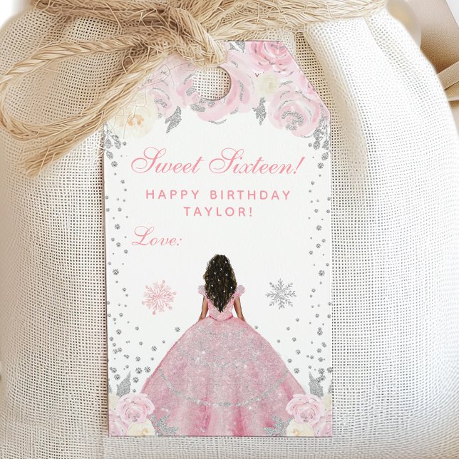 Pink Winter Dark Skin Princess 16 . Geburtstag Geschenkanhänger (Von Creator hochgeladen)