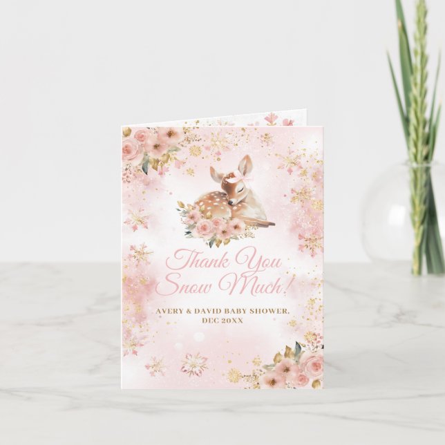 Pink Winter Dei a Girl Baby Dusche Dankeskarte (Vorderseite)