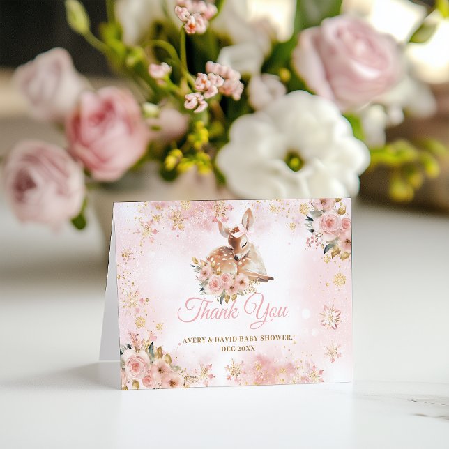 Pink Winter Dei a Girl Baby Dusche Dankeskarte (Von Creator hochgeladen)