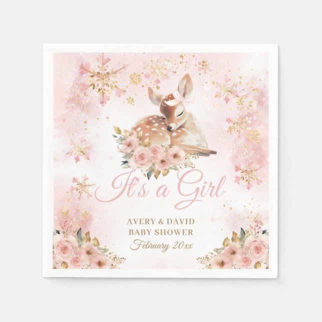 Pink Winter Dei a Girl Baby Dusche Serviette (Vorderseite)