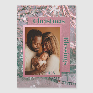 Pink Winter Famille de Noël Photo Carte magnétique