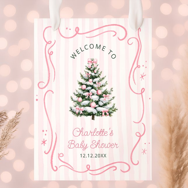 Pink Winter Girl Baby Shower Welcome Poster (Von Creator hochgeladen)