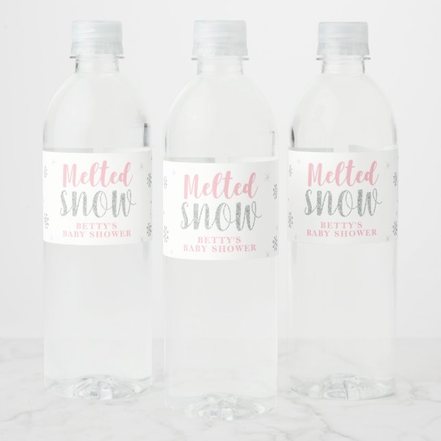 Pink Winter Girl Babydusche Wasserflasche Etikett (Flaschen)