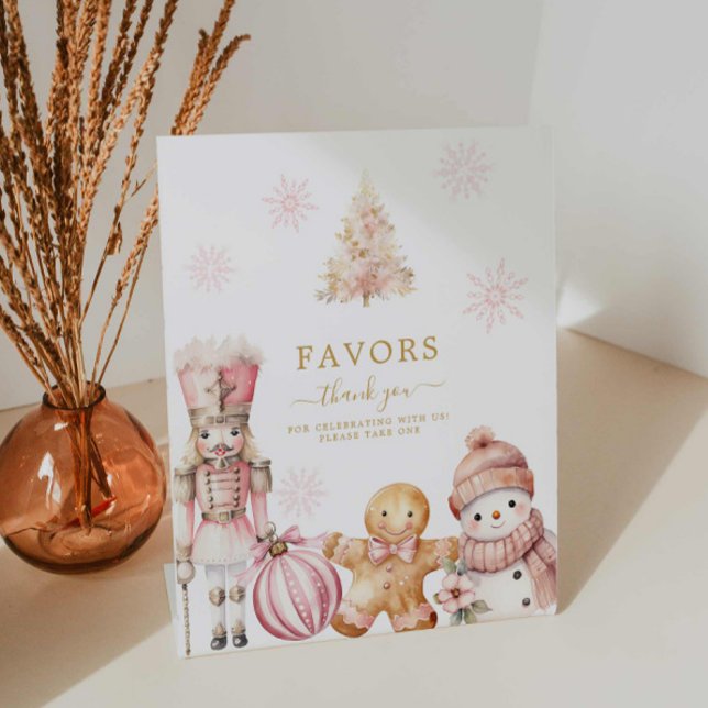 Pink Winter Girl Kinderduschfavoriten Sockelschild (Winter wonderland girl baby shower invitation)