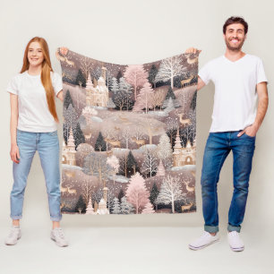 Pink Winter Hirsch Fantasy Schloss Landschaft (1) Fleecedecke