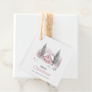 Pink Winter Hütte Weihnachten Geschenkanhänger