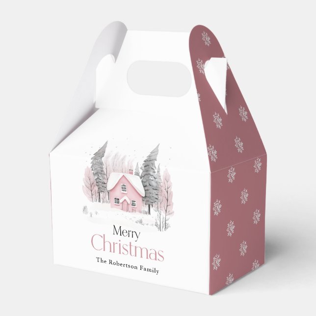 Pink Winter Hütte Weihnachten Geschenkschachtel (Vorderseite)