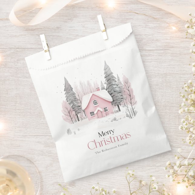 Pink Winter Hütte Weihnachten Geschenktütchen (Ausgeschnitten)