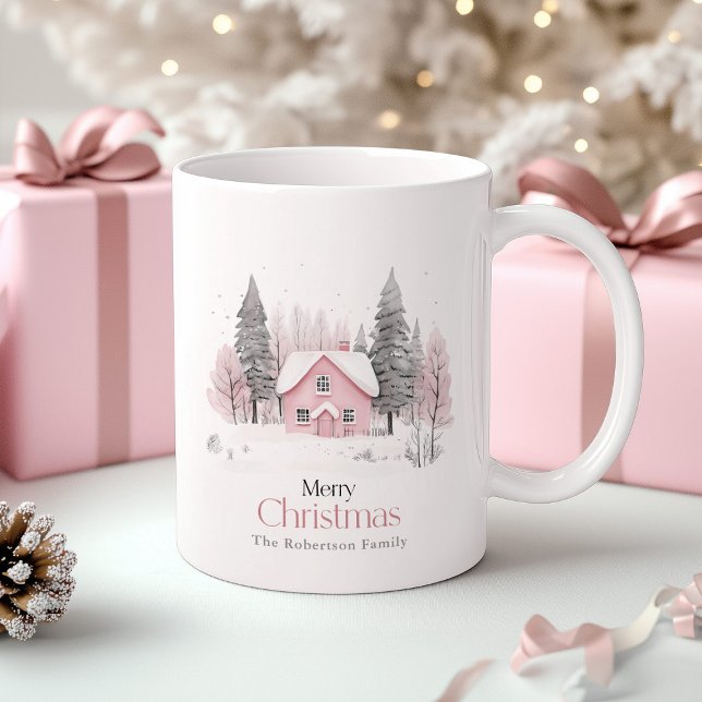 Pink Winter Hütte Weihnachten Kaffeetasse (Von Creator hochgeladen)