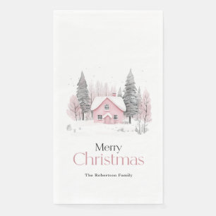 Pink Winter Hütte Weihnachten Serviette