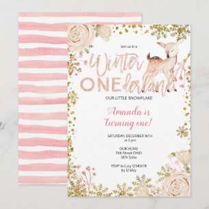 Pink Winter ONE derland Neige Invitation d'anniver