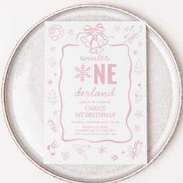 Pink Winter Onederland Birthday Party  Einladung
