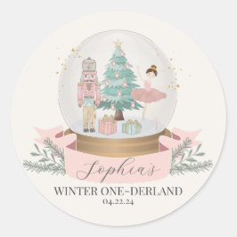 Pink Winter onederland erste Geburtstagsfeier Runder Aufkleber