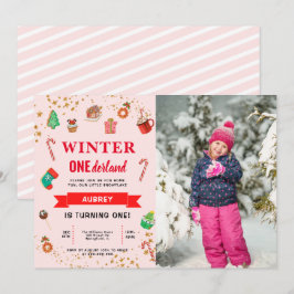 Pink Winter Onederland First Birthday Invitation