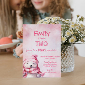 Pink Winter Polar Bären Schneeflocken Geburtstagsp Einladung