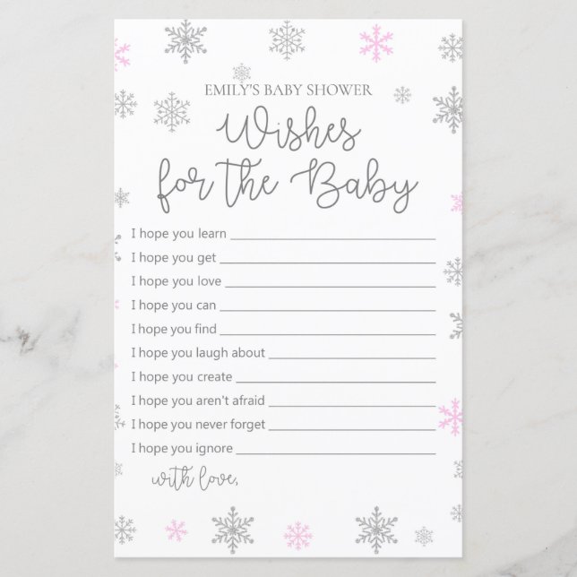 Pink Winter Snowflake Baby Duschgel Game PRINZIERT (Vorderseite)